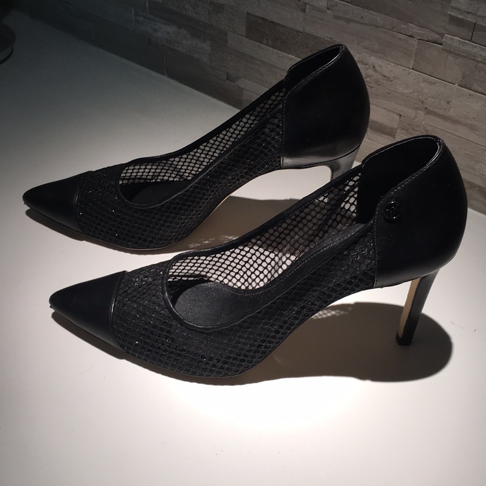 Michael Kors size 8.5 Black mesh + leather heels.